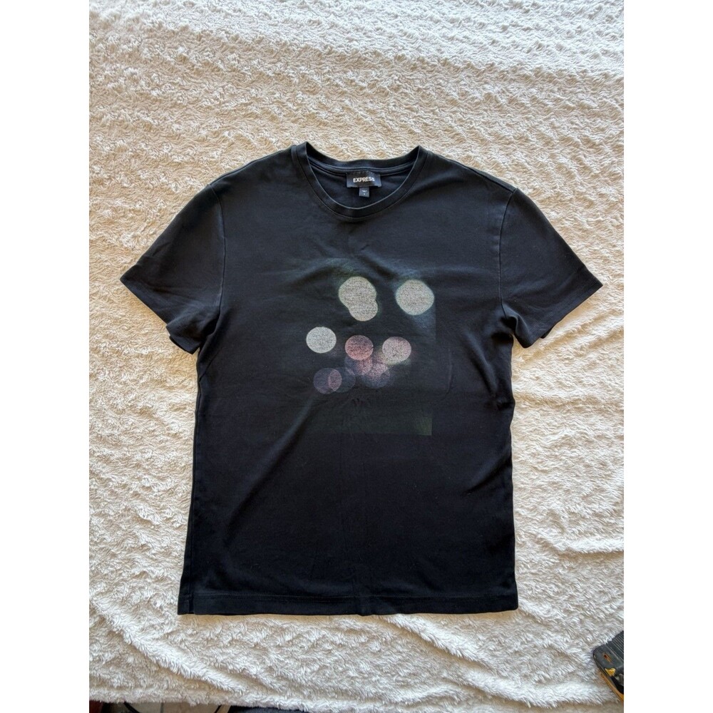 Express Men's Graphic Print T-Shirt Black Cotton Crew Neck Short Sleeve S